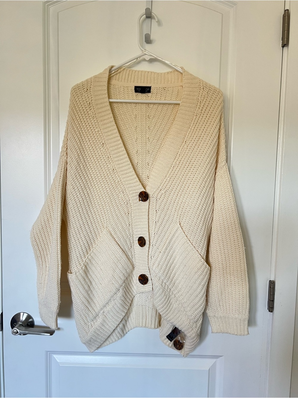 TOPSHOP Cream Chunky Knit Button Cardigan